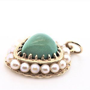 Antique 14K Green Turquoise and Pearl Pendant
